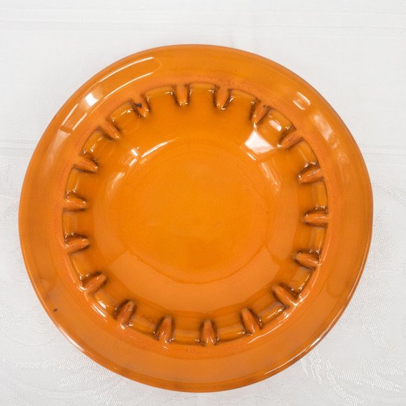 Orange Ashtray Round Black Italy PV Peasant Village 6 1/2" - Picture 1 of 10